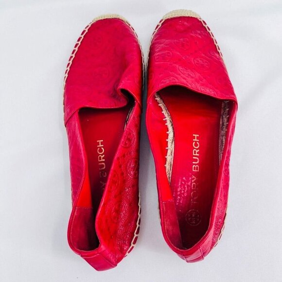 Tory Burch T-monogram Espadrille Flat Size 11  In Red Leather - Picture 11 of 11